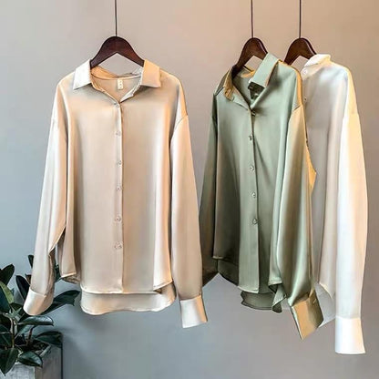 Hathor Luxury Satin Shirts In Beige