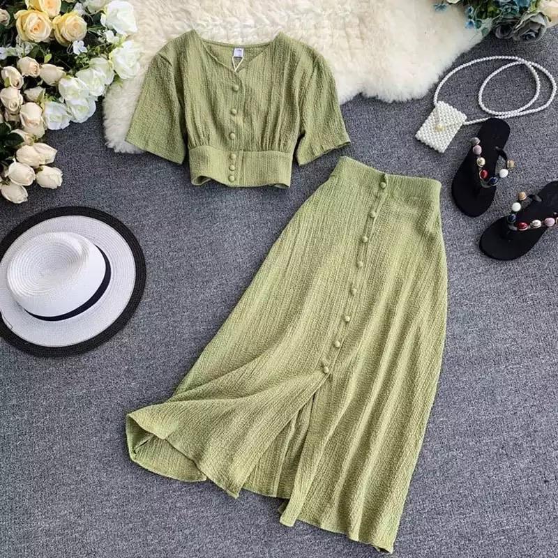 Roger Buttoned Coord Sets In Green
