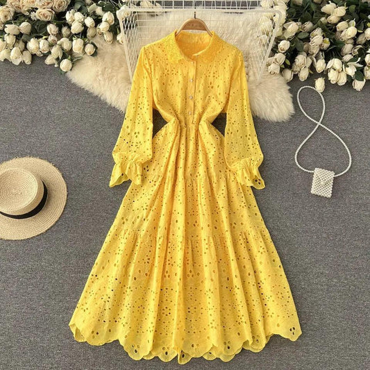 Jimmy Cotton Eyelet Midi Dress In Yellow