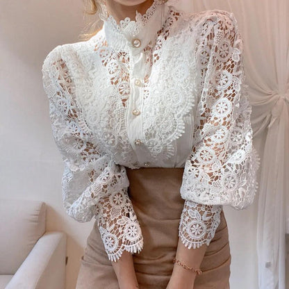 Sale Luxury Lace Blouse In White