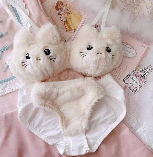 Cute Kitty Lingerie Set In White