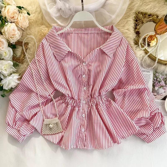 Donna Striped Blouse In Red