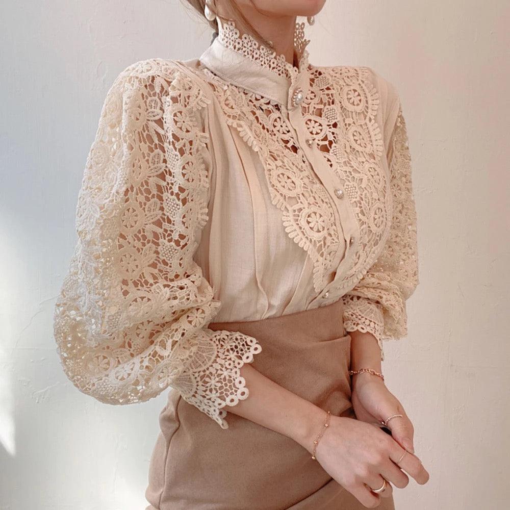 Sale Luxury Lace Blouse In Beige