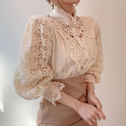 Sale Luxury Lace Blouse In Beige