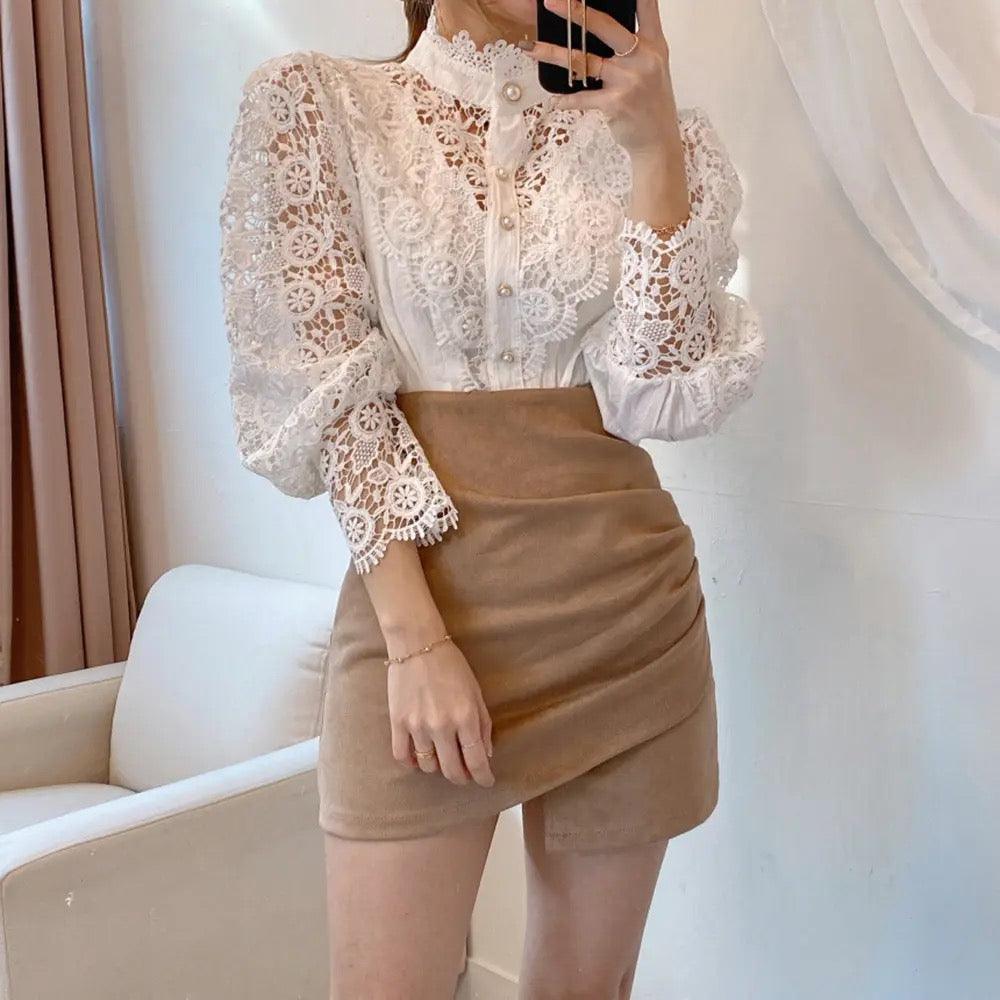 Sale Luxury Lace Blouse In Beige