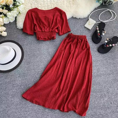 Roger Buttoned Coord Sets In Red
