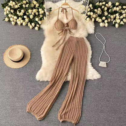 Silvia Crochet Coord Set In Brown