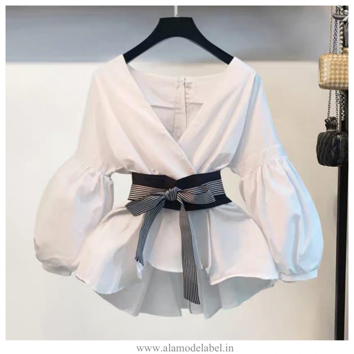 Luxury Bubble Sleeve Top with Pants - White