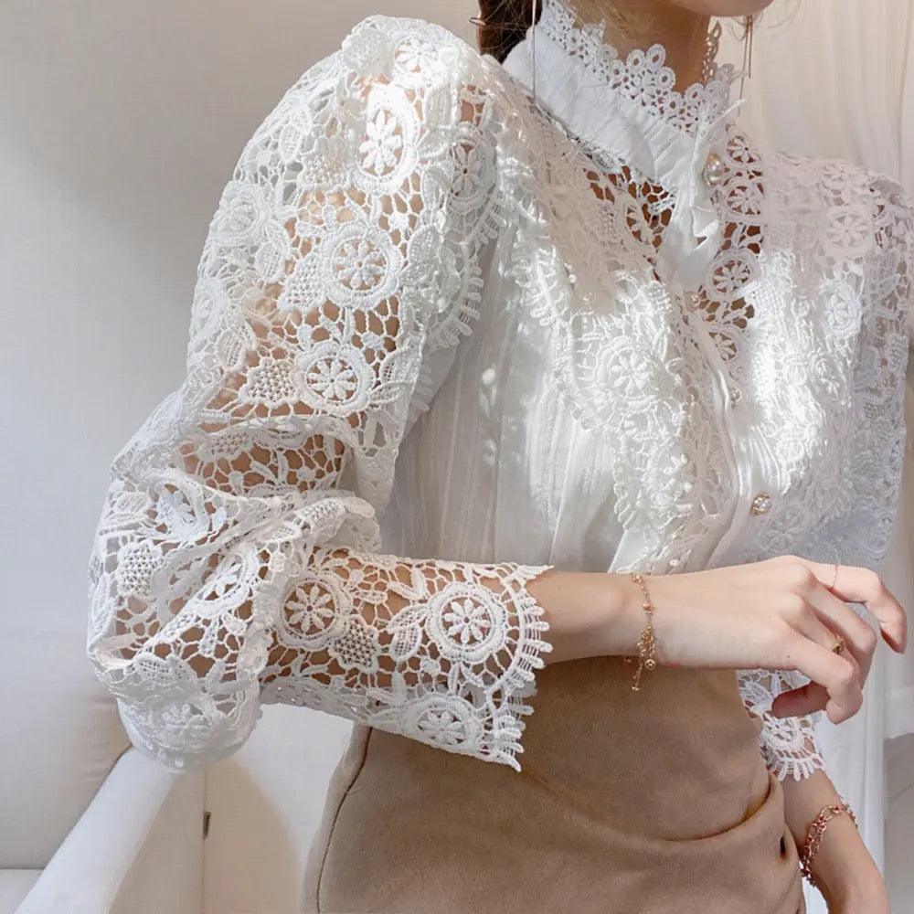 Sale Luxury Lace Blouse In White